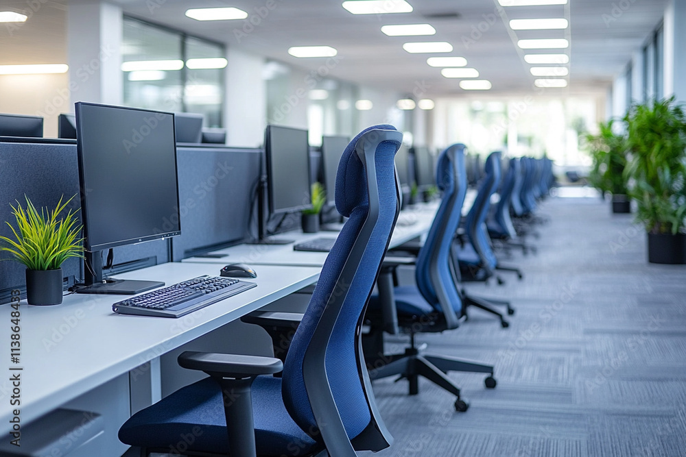 Bright White Modern Office with Sleek Rows of Contemporary Furniture and Clean Design Bright White Modern Office with Sleek Rows of Contemporary Furniture and Clean Design