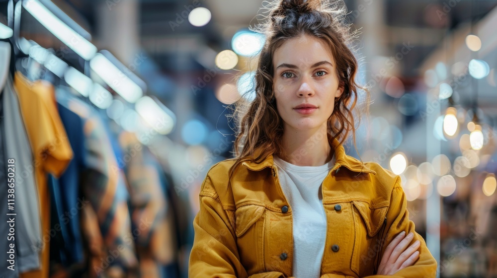 Portrait of a young woman with curly hair in a busy urban environment Portrait of a young woman with curly hair in a busy urban environment