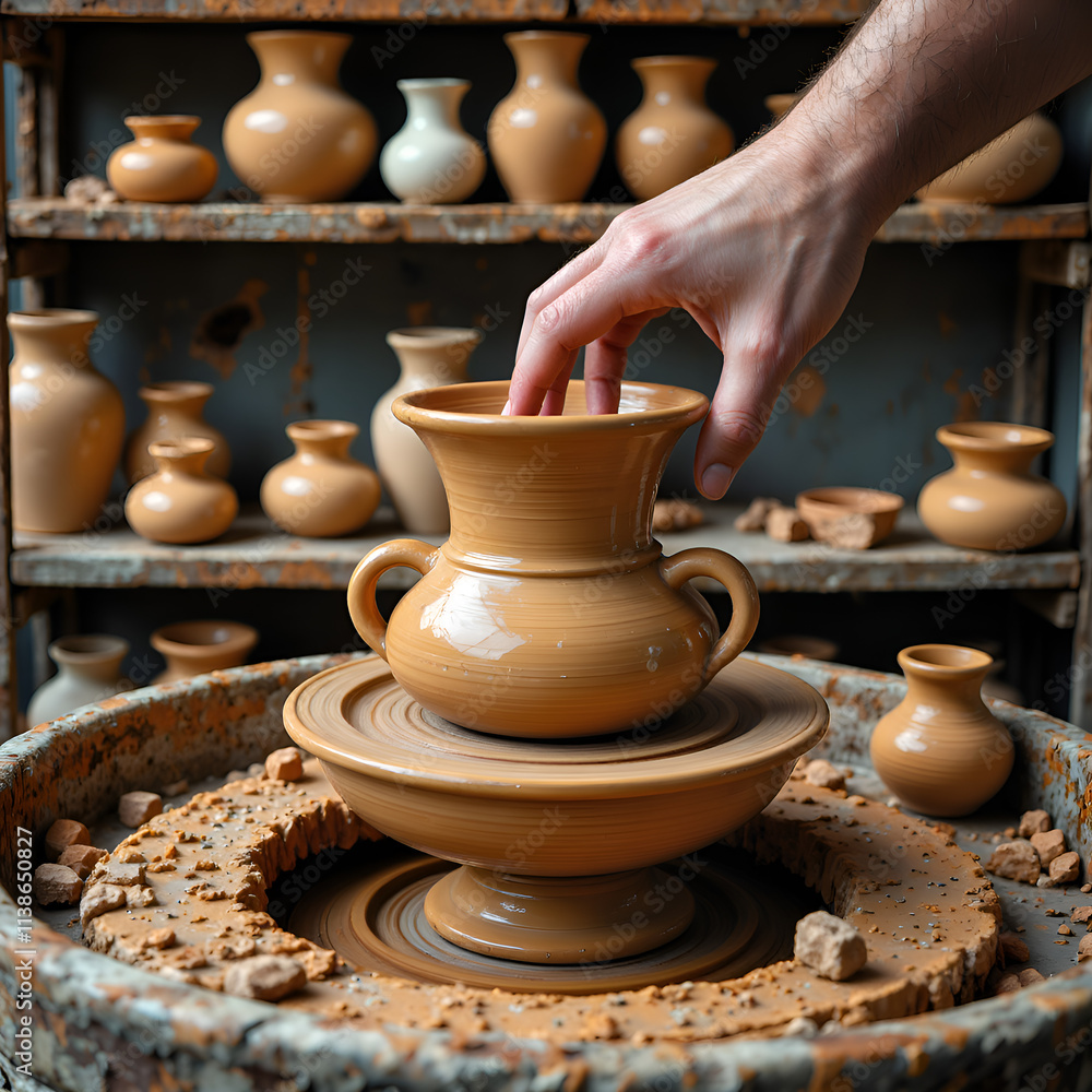 Creating elegant pottery a hand made masterpiece in the art of ceramics, photography of artistic expression concept. Creating elegant pottery a hand made masterpiece in the art of ceramics, photography of artistic expression concept.