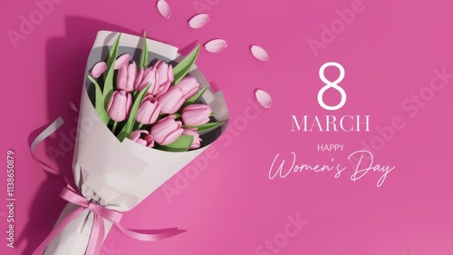 Beautiful bouquet of pink tulips for International Women's Day celebration photo