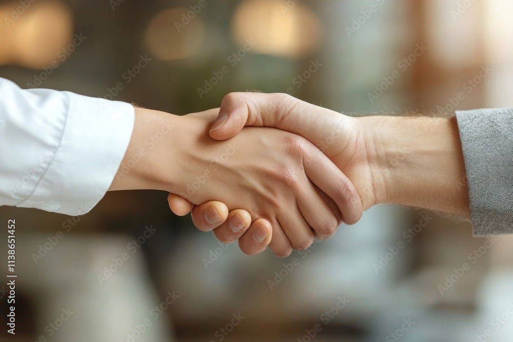 Close up view hands of agent and client shaking hands after signed contract buy new apartment, Generative AI Close up view hands of agent and client shaking hands after signed contract buy new apartment, Generative AI