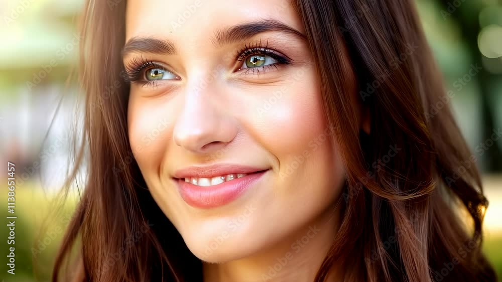 young beautiful woman smiling against the background of nature young beautiful woman smiling against the background of nature