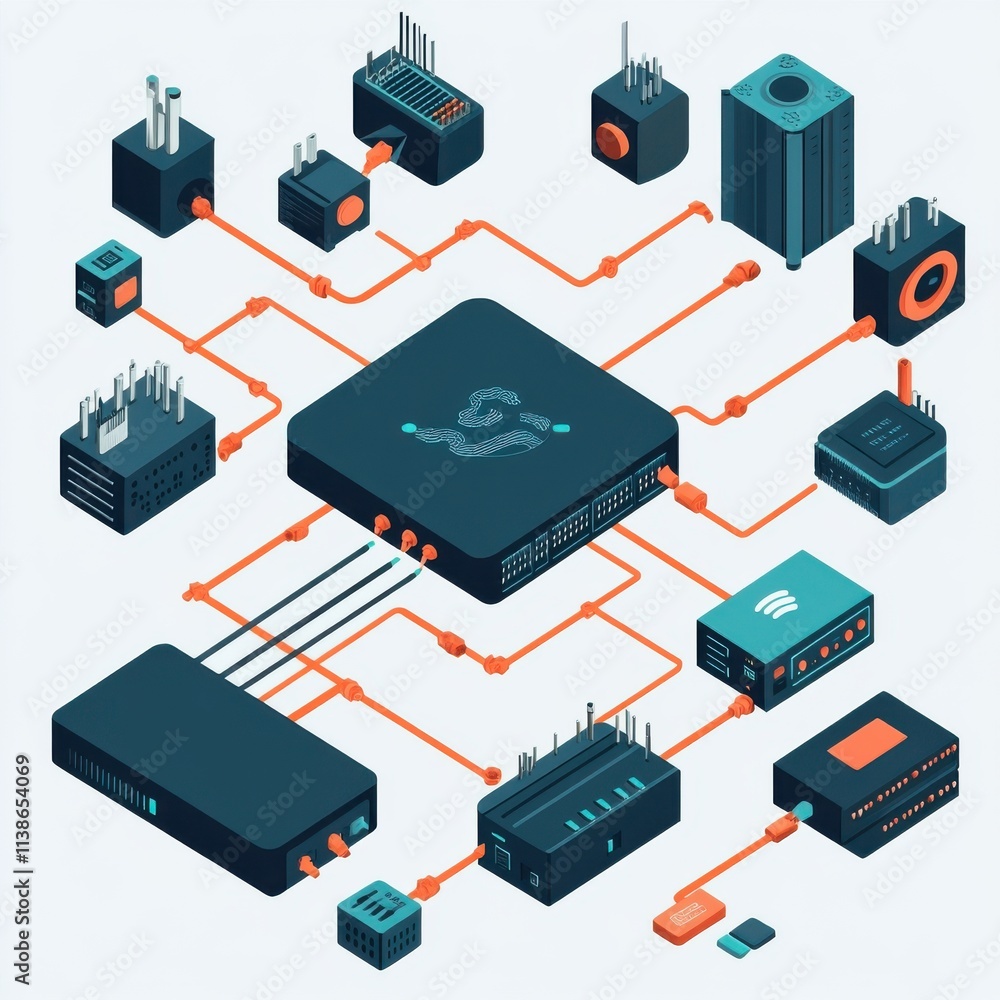 Obraz premium An abstract representation of interconnected devices showcasing modern technology and networking systems.