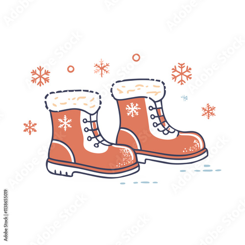 Orange winter boots with snowflake patterns and fur lining.