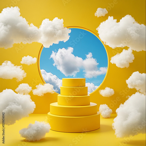 Yellow Product Display  Sky View  Clouds  Platform  Stage  Showcase  Presentation  Mockup