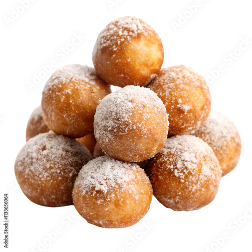 fried cake donut holes with sugar on transparent background