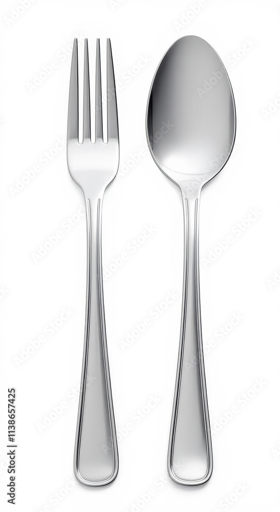 Silver fork and spoon on white background Silver fork and spoon on white background