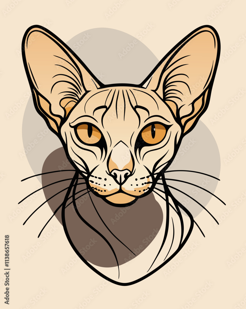 Obraz premium Stylized Maine Coon cat portrait in flat colors and bold lines