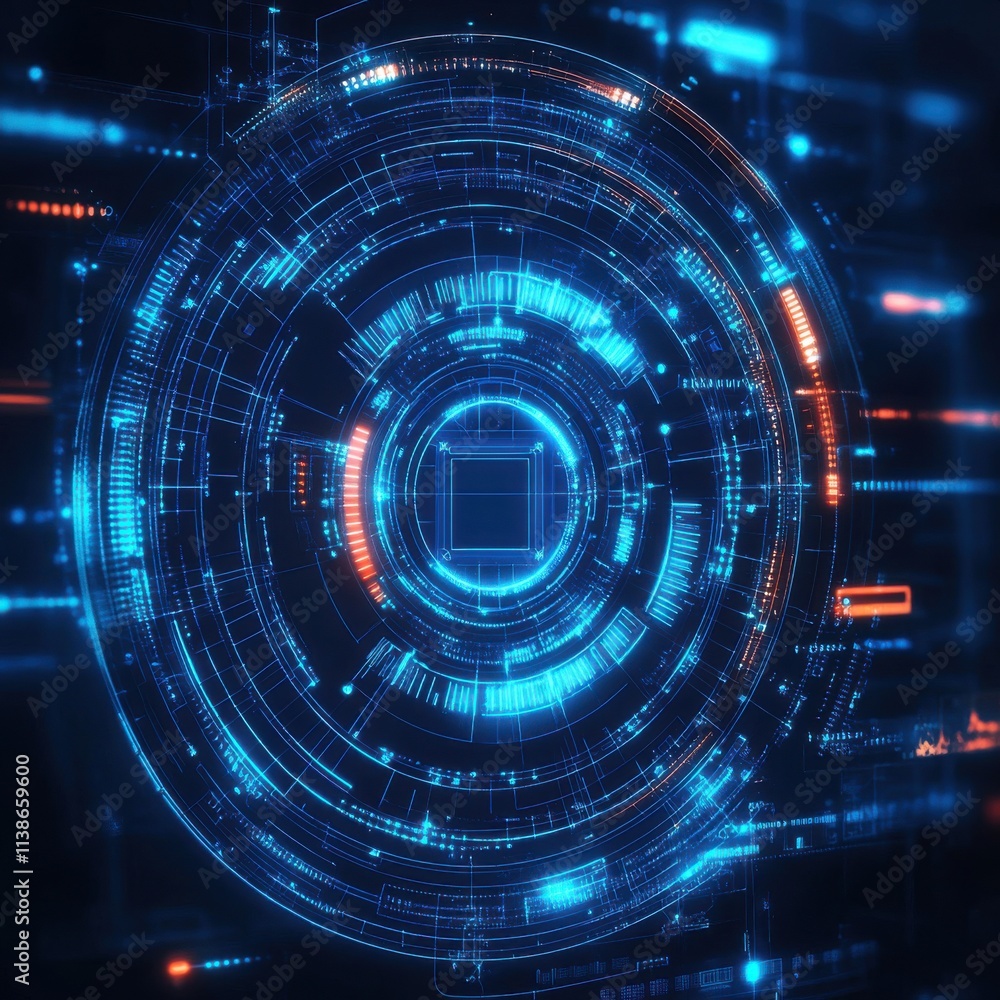 Futuristic digital interface with vibrant blue and orange circuitry patterns, showcasing technology and connectivity. Futuristic digital interface with vibrant blue and orange circuitry patterns, showcasing technology and connectivity.