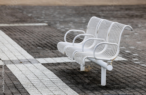 Wallpaper Mural A white steel bench in a seaside park. Torontodigital.ca