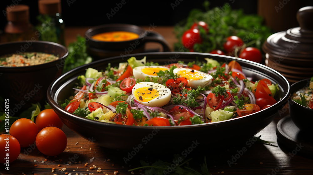 Vitamin salad with eggs and vegetables. Vitamin salad with eggs and vegetables.