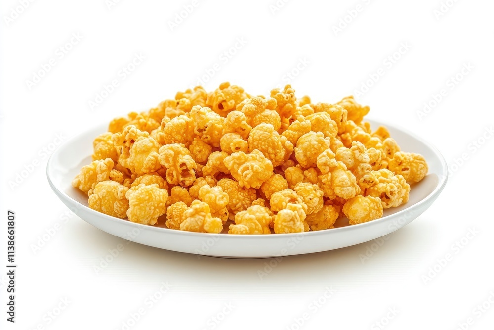 Plate with tasty fried popcorn chicken on white background Plate with tasty fried popcorn chicken on white background