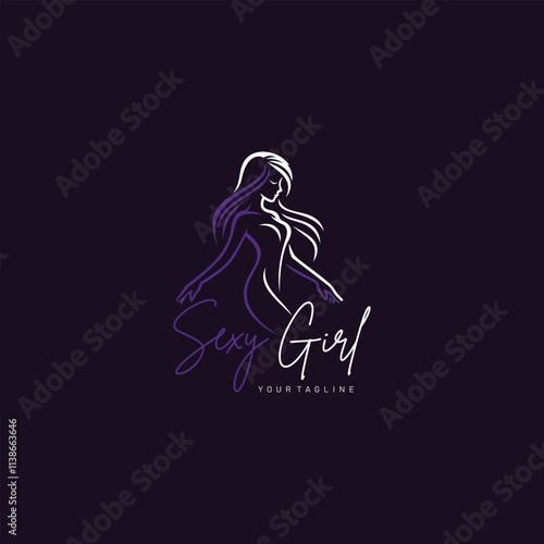 Elegant Silhouette Sexy Woman Logo Stylish Ink Drawing Vector Illustration