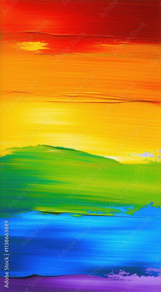 Obraz premium Painting of a colorful landscape with a rainbow sky