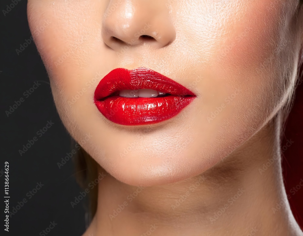 Close-up of Woman's Face with Red Lipstick Close-up of Woman's Face with Red Lipstick