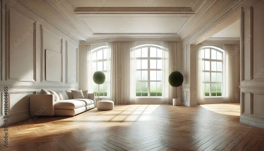 Fototapeta premium Spacious Living Room with Arched Windows