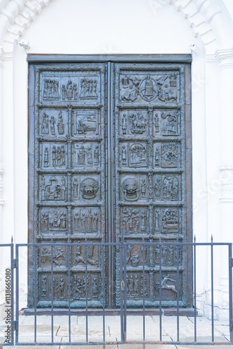 Magdeburg (Korsun, Plock, Sigtuna) gates. Bronze temple doors from the mid 12th century, located on the western side of St. Sophia Cathedral in Novgorod photo