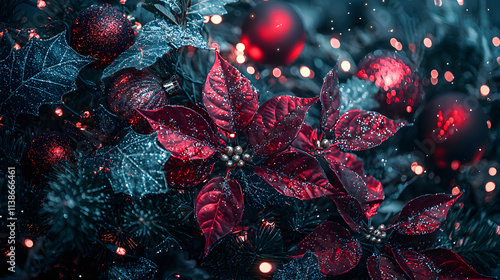 Christmas garland closeup flower