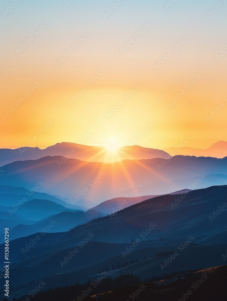 Obraz premium Sunrise over majestic mountains nature landscape new beginnings tranquil view