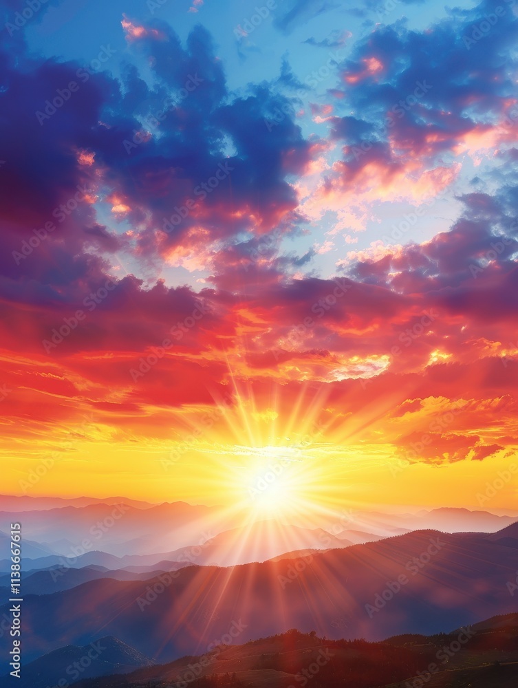 Fototapeta premium Sunrise over mountains nature landscape new beginnings scenic view