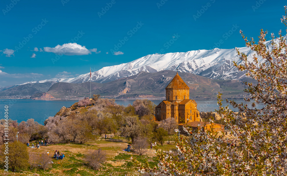 Akdamar Island in Van Lake. The Armenian Cathedral Church of the Holy Cross - Akdamar, Turkey