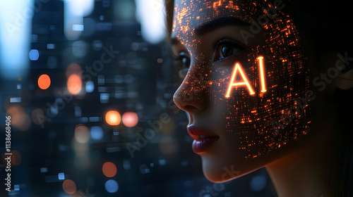 AI mirror projecting glowing health and beauty stats