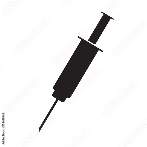 Simple black line art syringe Icon vector illustration