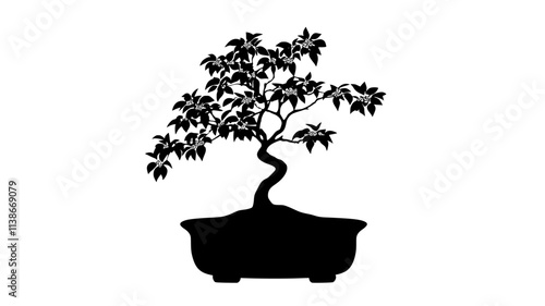 Elm bonsai with small leaves in informal upright style, Plant Digital Art
