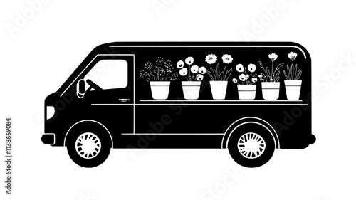 Electric delivery van for flower shop orders, Plant Digital Art