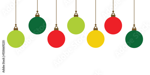 Christmas Bauble decorations ornaments. Christmas baubles hanging ornaments. Christmas balls decoration. Holiday ornaments background. Vector illustration.