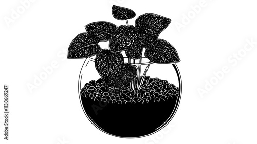Fittonia nerve plant in a terrarium on a bathroom counter, Plant Digital Art