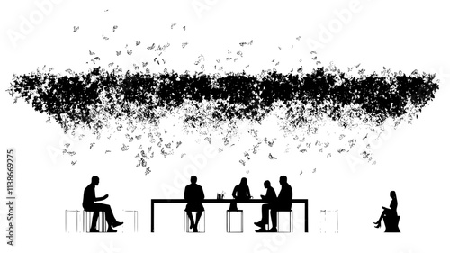 Floral canopy installation with suspended blooms arranged over a seating area, Plant Digital Art
