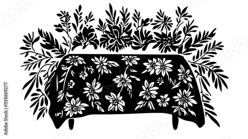 Floral blanket draping over a casket at an outdoor service, Plant Digital Art