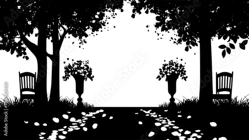 Flower petals scattered along an outdoor ceremony aisle, Plant Digital Art