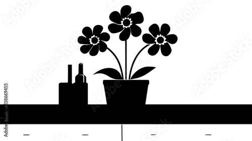 A flowering plant in a decorative planter on a kitchen counter, Plant Digital Art