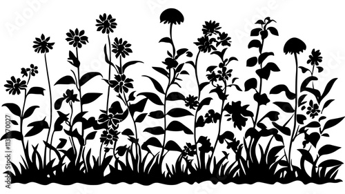 Helenium plants with dome-shaped flower heads in a border garden, Plant Digital Art