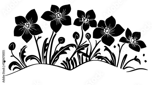 Hellebore flowers pushing through snow in a garden, Plant Digital Art