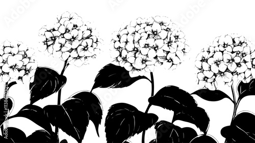 Hydrangea plant with multiple flower heads in a garden setting, Plant Digital Art