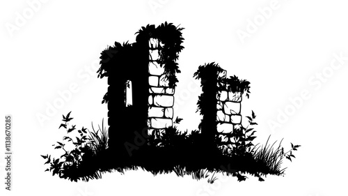 Ivy climbing the stone tower of old castle ruins, Plant Digital Art