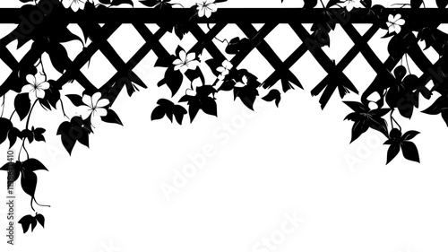 Jasmine vine climbing a trellis on a garden wall, Plant Digital Art