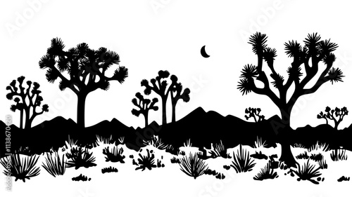Joshua trees scattered across the arid plain, Plant Digital Art