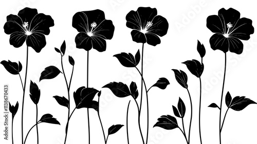 Kenaf plants with hibiscus-like flowers grown for industrial purposes, Plant Digital Art