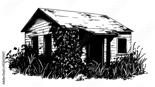 Kudzu vines completely covering an abandoned building, Plant Digital Art
