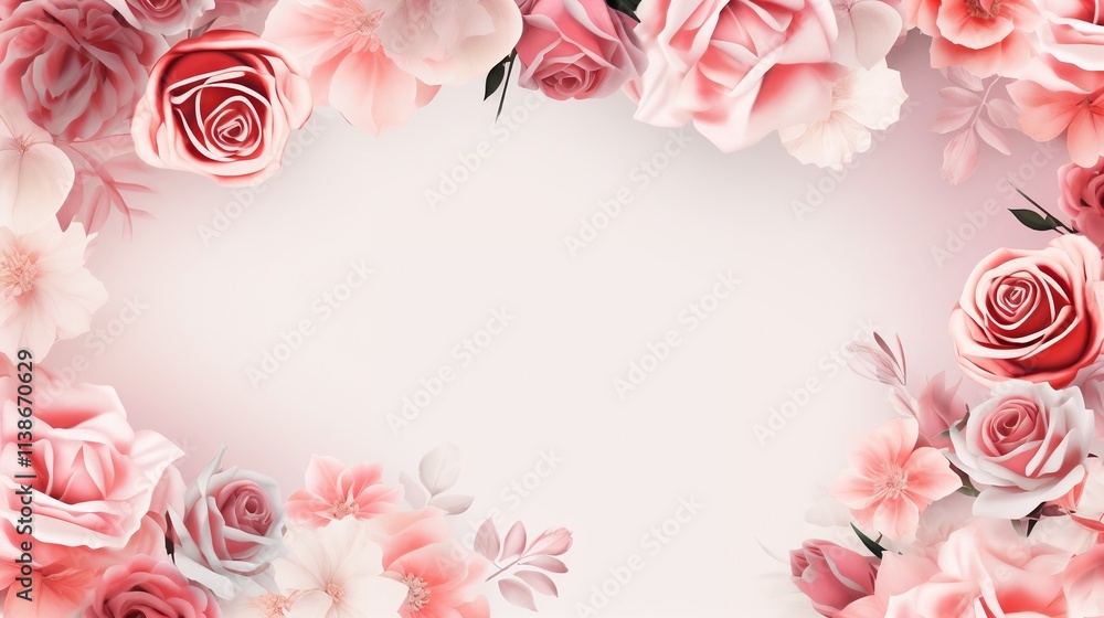 Elegant pink and red floral frame with soft gradient background Elegant pink and red floral frame with soft gradient background