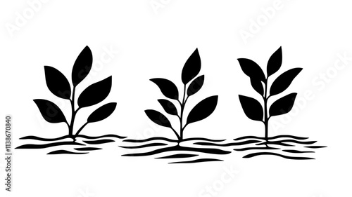 Mangrove seedlings emerging from a tidal mudflat, Plant Digital Art