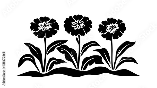 Marigolds blooming in an annual flower bed with clean mulch, Plant Digital Art
