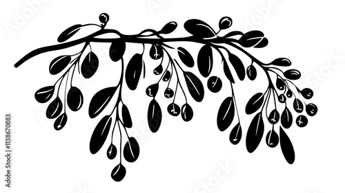 Mistletoe cluster growing on a deciduous tree branch, Plant Digital Art