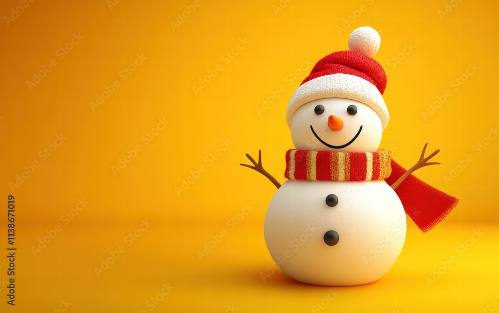 3D cute Snowman on bright yellow background 3D cute Snowman on bright yellow background