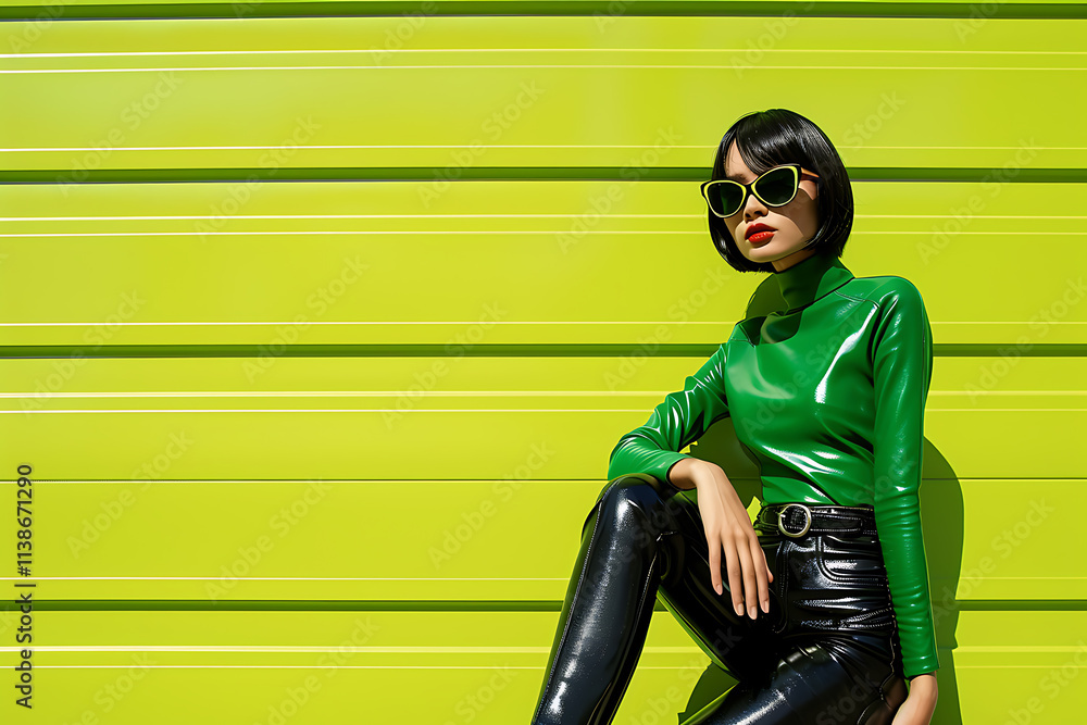 Naklejka premium retro mod style, dressed in retro s mod style with shiny patent leather pieces