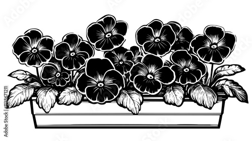 Pansies in window boxes with frost on the edges of the petals, Plant Digital Art